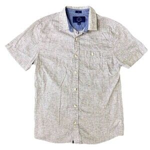 Even Tide Mens Slim Fit Linen Blend Short Sleeve Button Down Shirt Casual Size M